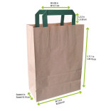 Kraft/brown recycled paper carrier bag with green handles W:7.9in Gusset:4in H:11in - 250 pcs Kraft/brown recycled paper carrier bag with green handles W:7.9in Gusset:4in H:11in - 250 pcs